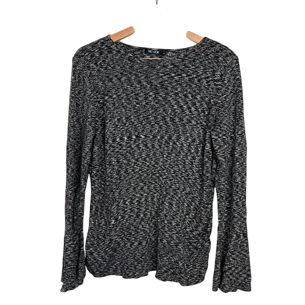 Nic + Zoe Women's Size XL Black and White Flare Long Sleeve Knit Sweater Top